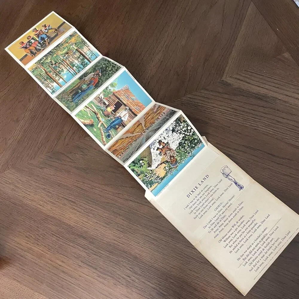 Vintage Dixieland Postcard Foldout 1937 Linen Antique Greetings Black Americana